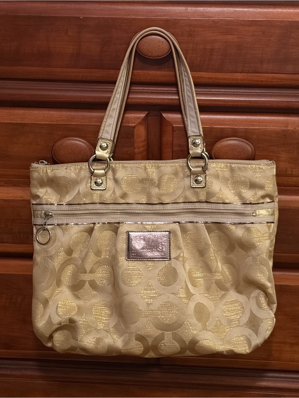 Coach Gold Jacquard Logo Tote